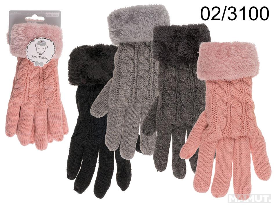 Comfort gloves, Cable Stich, ca. X g 100% Polyacryl, one size, 4 colours ass., with header card 