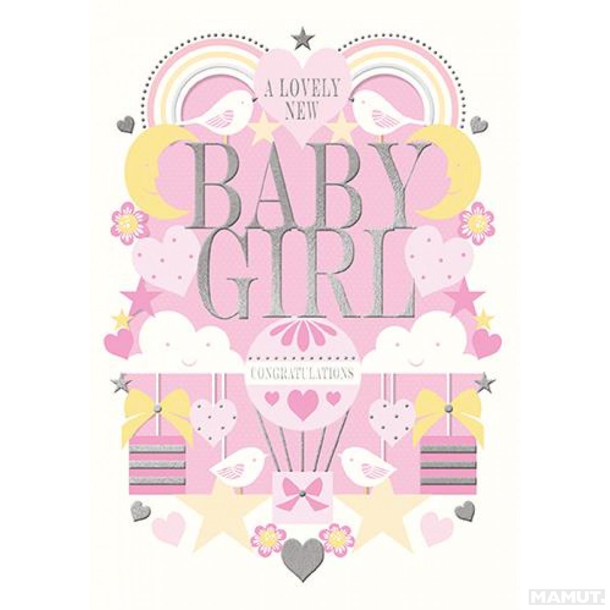 Čestitka za rođenje deteta A LOVELY NEW BABY GIRL - DEVOJČICA - | MAMUT